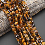 AAA Faceted Natural Tiger's Eye 10mm Flat Square Cushion Gemstone Beads 15.5" Strand