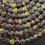 Faceted Natural Dragon Blood Jasper Carved Heart Beads 8mm Gemstone 15.5" Strand
