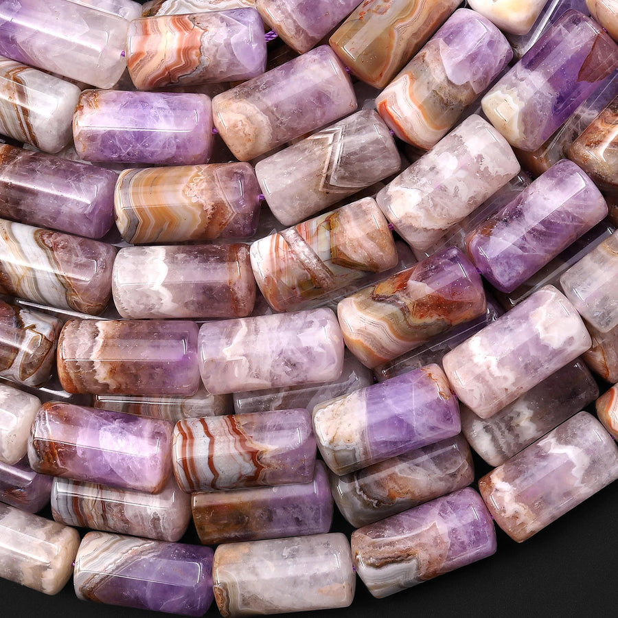 Rare AAA Natural Rainbow Amethyst Tube Beads 20x10mm 15.5" Strand