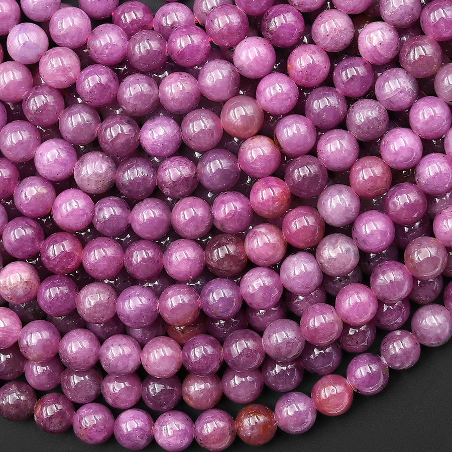Genuine Natural Burma Pink Ruby Gemstone 6mm Smooth Round Beads 15.5" Strand