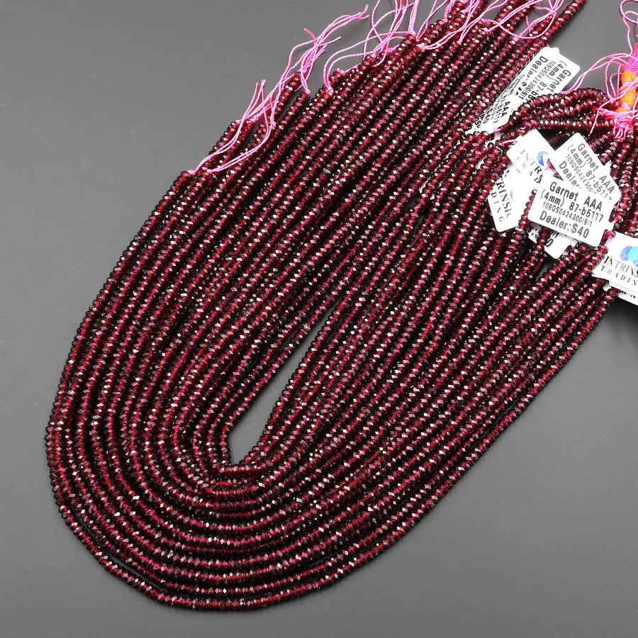 AAA Natural Red Garnet Faceted 4mm Thin Rondelle Beads Gemstone 15.5" Strand