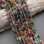 Natural Indian Agate Cross Beads 10x14mm Vertically Drilled Red Green Brown Teal Gemstone 15.5" Strand