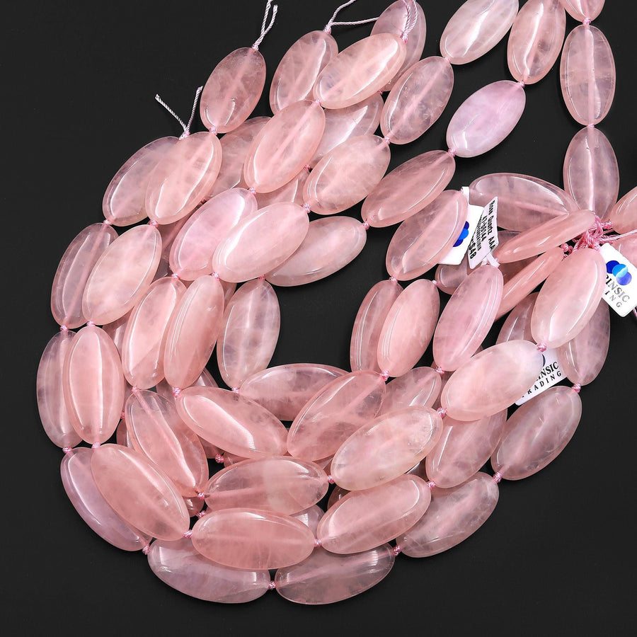 AAA Large Natural Pink Rose Quartz Smooth Long Oval Beads 20x40mm 15.5" Strand