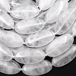 AAA Large Natural Rock Crystal Quartz Smooth Long Oval Focal Pendant Beads 40x20mm 15.5" Strand