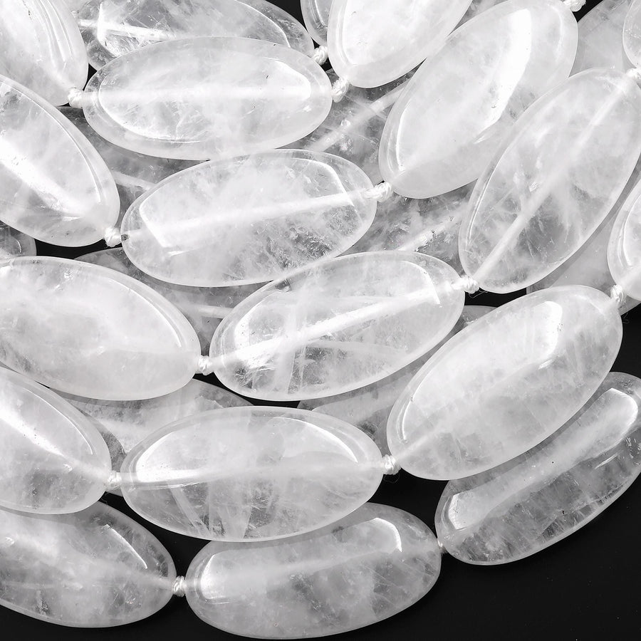 AAA Large Natural Rock Crystal Quartz Smooth Long Oval Focal Pendant Beads 40x20mm 15.5" Strand