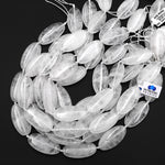 AAA Large Natural Rock Crystal Quartz Smooth Long Oval Focal Pendant Beads 40x20mm 15.5" Strand