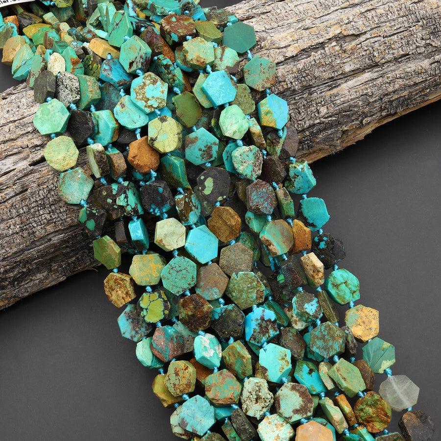 Genuine Natural Dragon Skin Turquoise Flat Hexagon Slice Beads 15.5" Strand