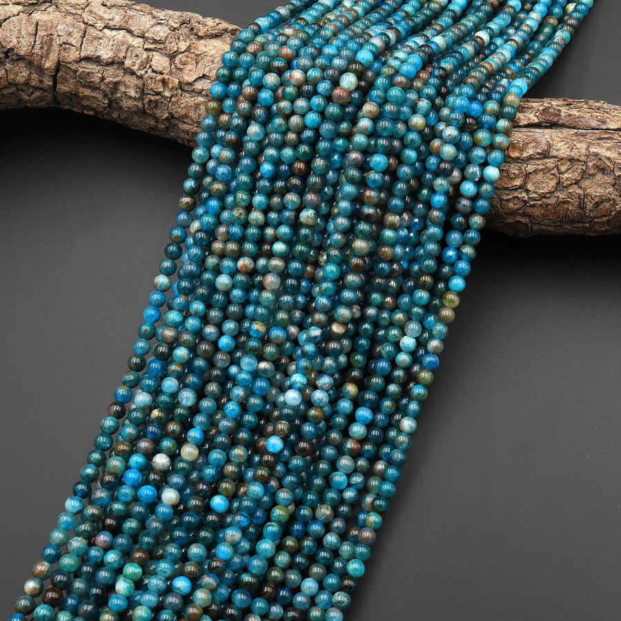 Natural Blue Apatite 4mm Smooth Round Beads 15.5" Strand