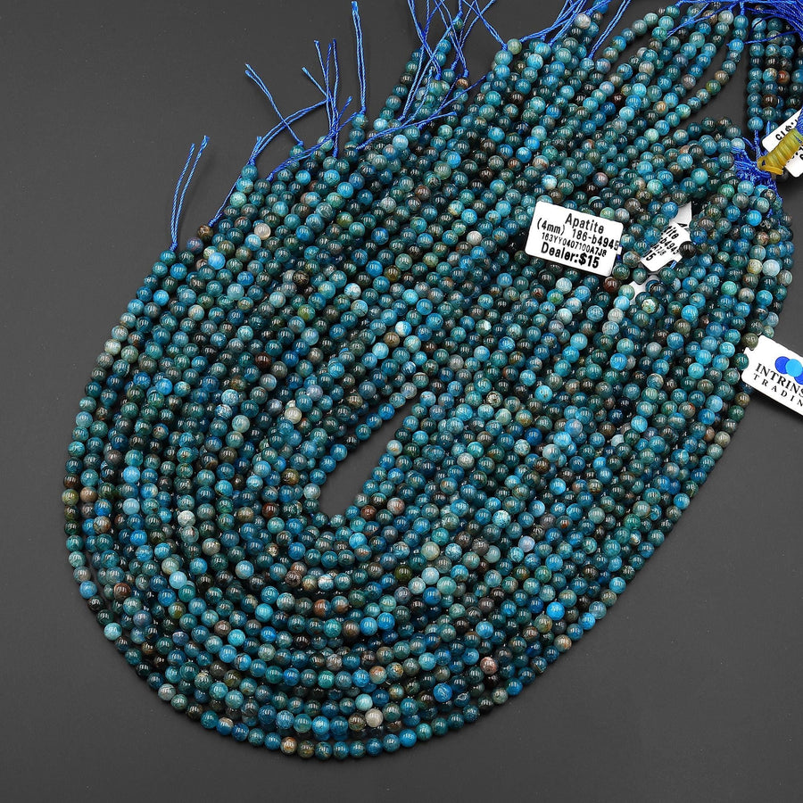Natural Blue Apatite 4mm Smooth Round Beads 15.5" Strand