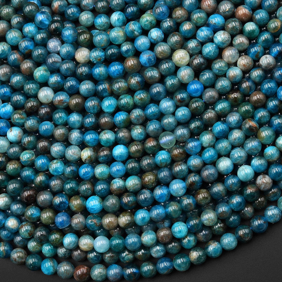 Natural Blue Apatite 4mm Smooth Round Beads 15.5" Strand