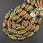 AAA Large Natural Unakite Smooth Long Oval Focal Pendant Beads 40x20mm 15.5" Strand