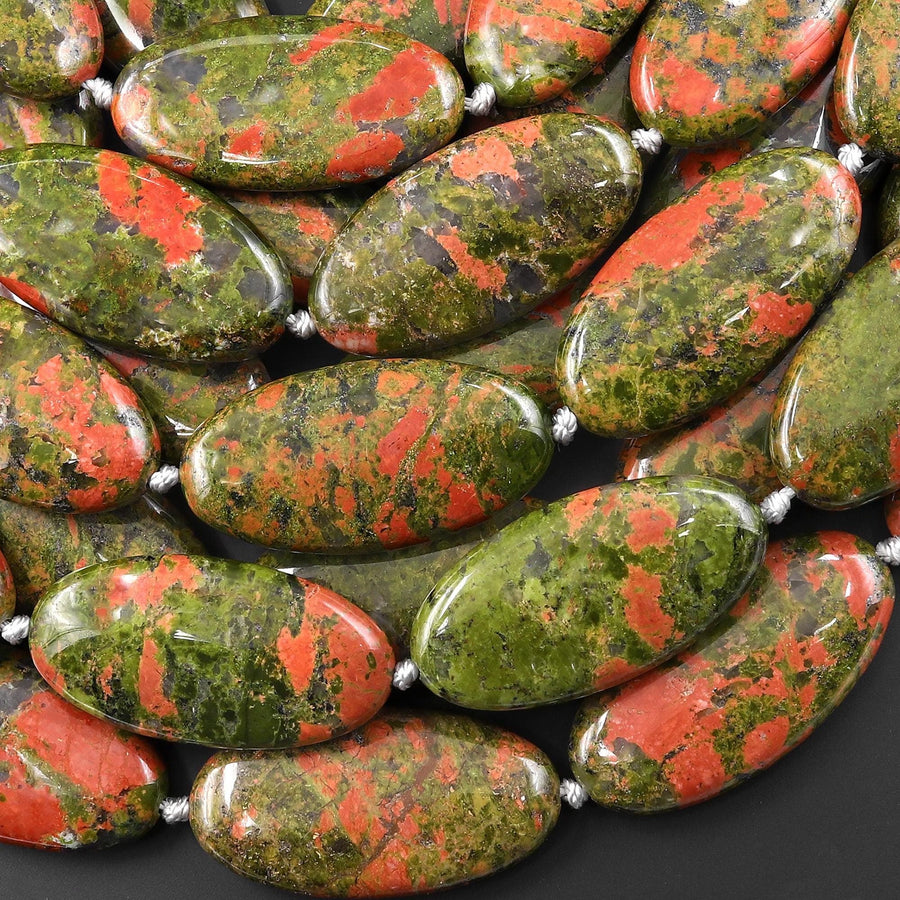 AAA Large Natural Unakite Smooth Long Oval Focal Pendant Beads 40x20mm 15.5" Strand