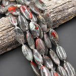 AAA Large Natural African Bloodstone Smooth Long Oval Focal Pendant Beads 40x20mm 15.5" Strand