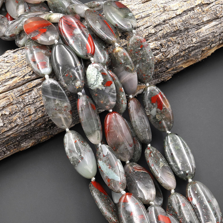 AAA Large Natural African Bloodstone Smooth Long Oval Focal Pendant Beads 40x20mm 15.5" Strand