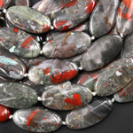 AAA Large Natural African Bloodstone Smooth Long Oval Focal Pendant Beads 40x20mm 15.5" Strand