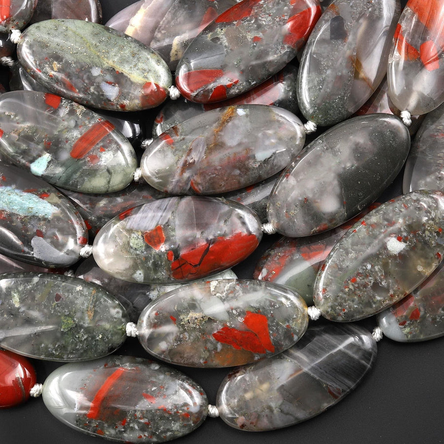 AAA Large Natural African Bloodstone Smooth Long Oval Focal Pendant Beads 40x20mm 15.5" Strand