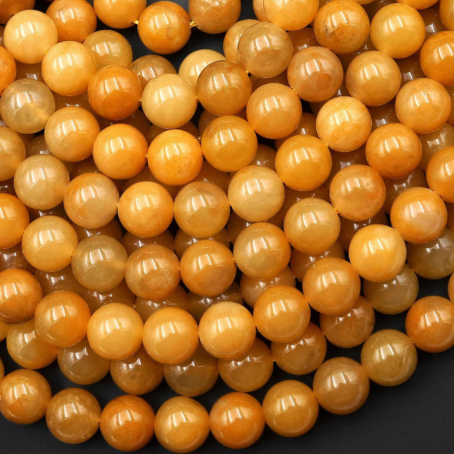 Natural Golden Yellow Jade Round Beads 8mm 10mm 15.5" Strand