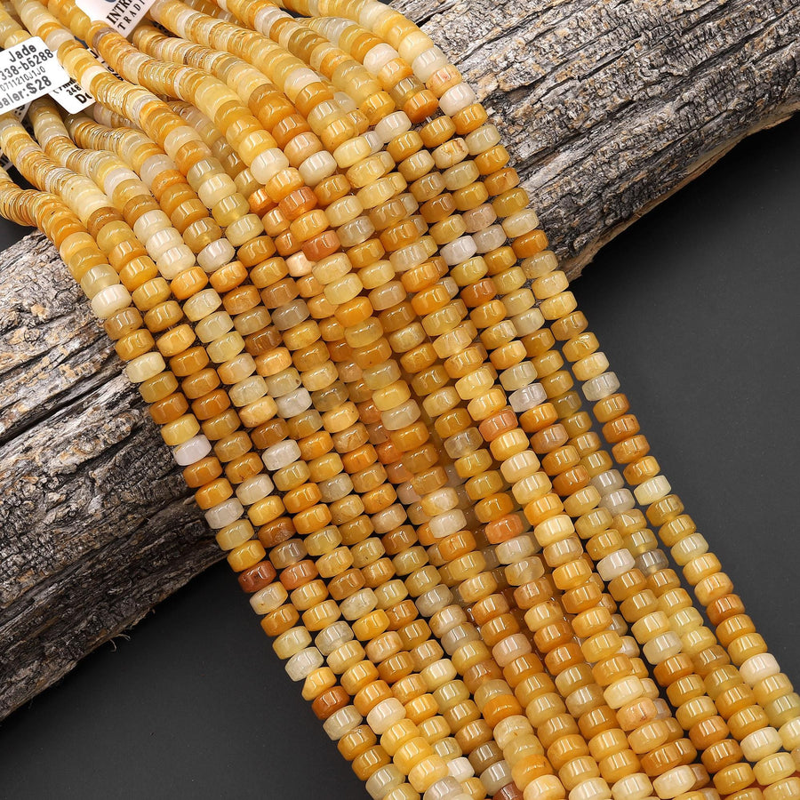 AAA Natural Yellow Aventurine Jade 7mm 8mm Smooth Rounded Heishi Rondelle Thick Disc Beads 15.5" Strand