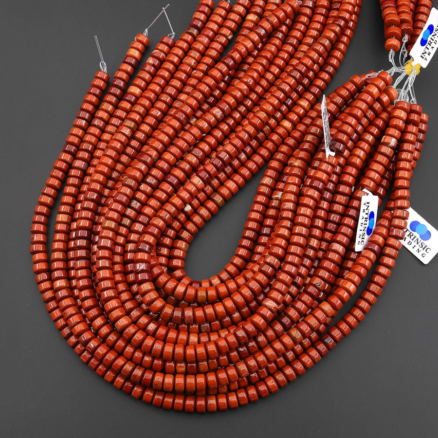 AAA Natural Red Jasper 7mm 8mm Smooth Rounded Heishi Rondelle Thick Disc Beads 15.5" Strand