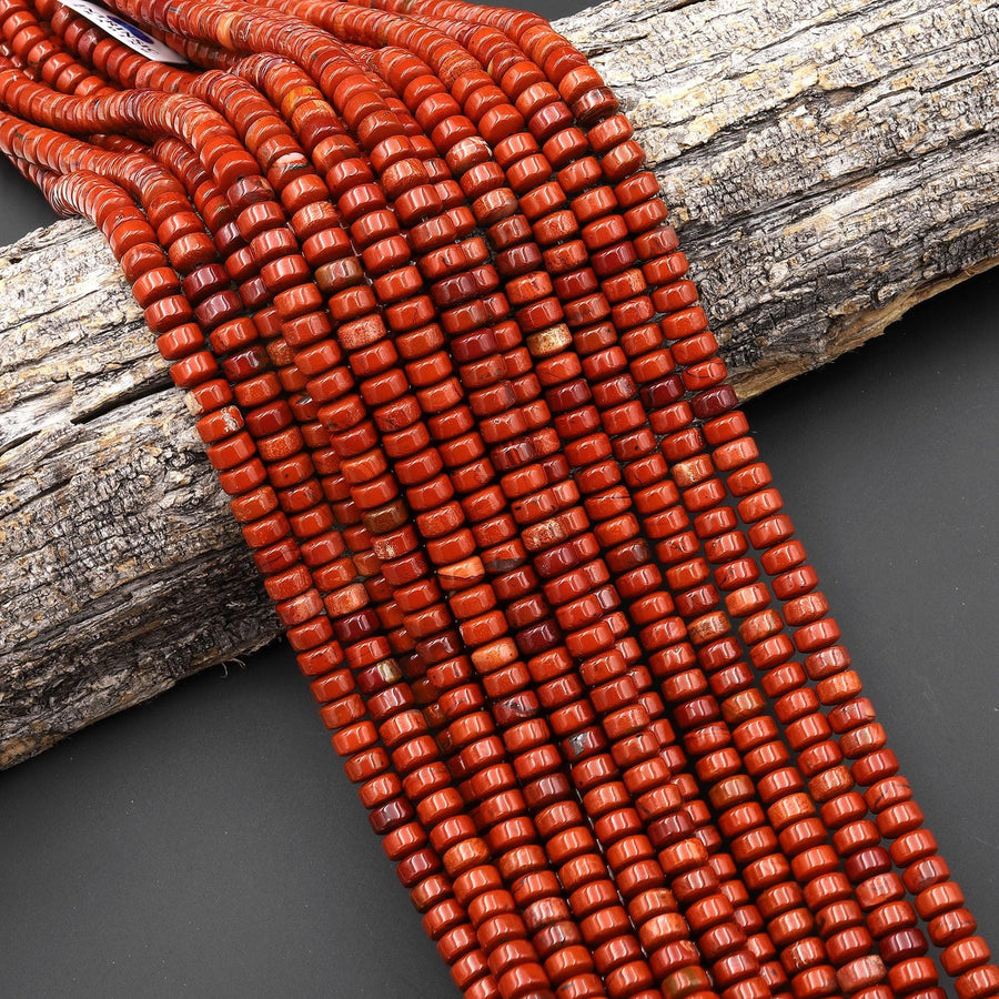 AAA Natural Red Jasper 7mm 8mm Smooth Rounded Heishi Rondelle Thick Disc Beads 15.5" Strand