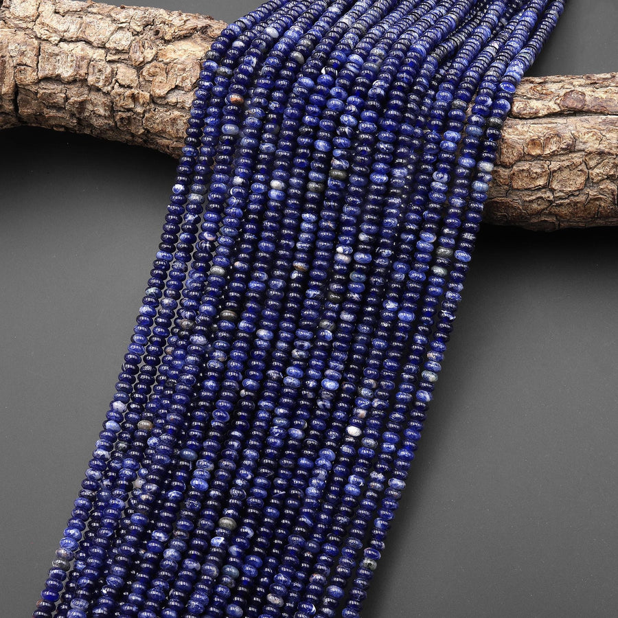 AAA Natural Blue Sodalite Smooth Thin Rondelle Beads 4mm 15.5" Strand