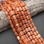 AAA Faceted Natural Peach Moonstone Tube Cylinder Barrel Beads 15x10mm 15.5" Strand