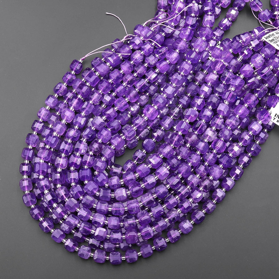 AAA Natural Purple Amethyst 8mm Faceted Cube Gemstone Beads 15.5" Strand