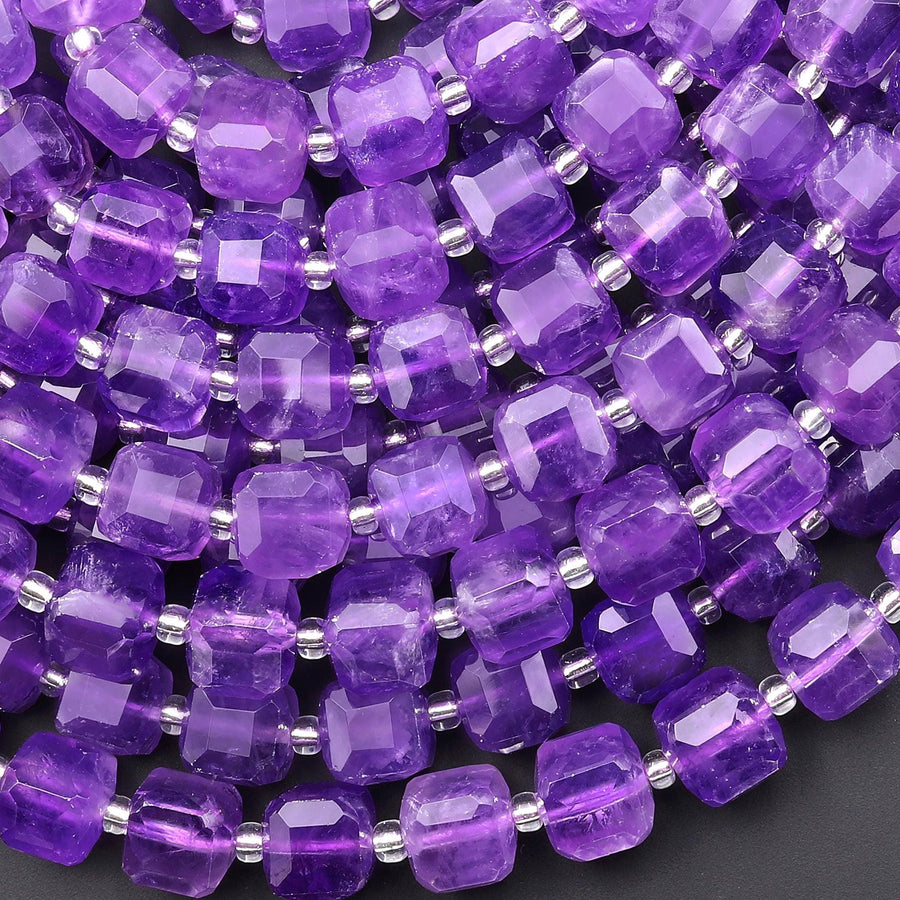 AAA Natural Purple Amethyst 8mm Faceted Cube Gemstone Beads 15.5" Strand