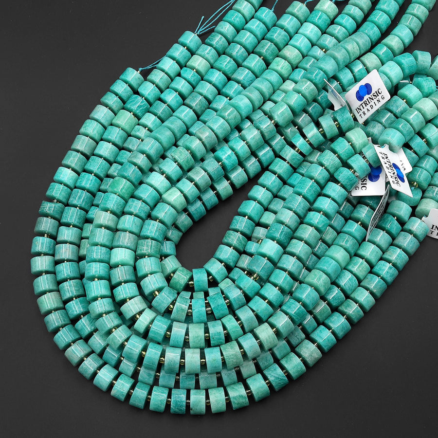 AAA Natural Peruvian Amazonite Beads Smooth Thick Rondelle Disc Wheel Gemstone 15.5" Strand