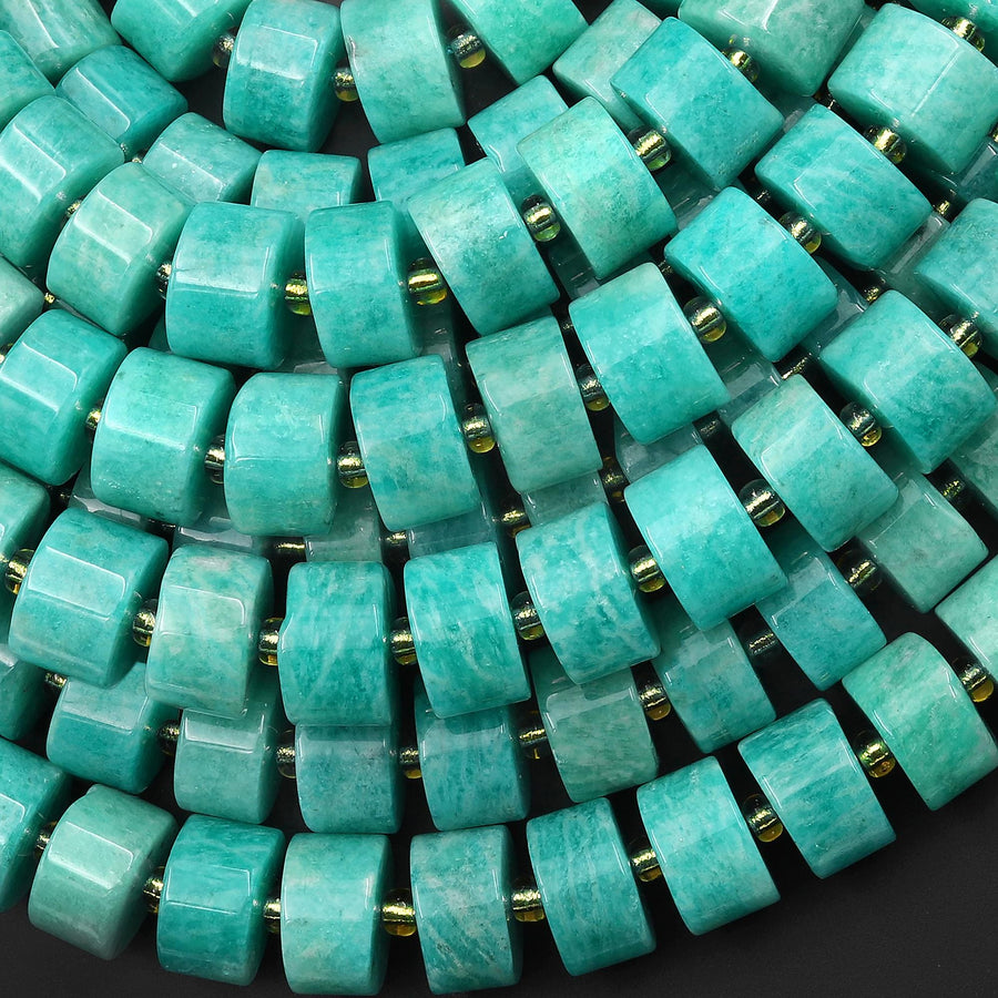 AAA Natural Peruvian Amazonite Beads Smooth Thick Rondelle Disc Wheel Gemstone 15.5" Strand