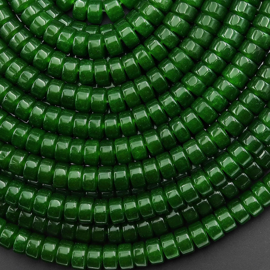 Green Taiwan Jade 7mm 8mm Smooth Rounded Heishi Rondelle Thick Disc Beads 15.5" Strand