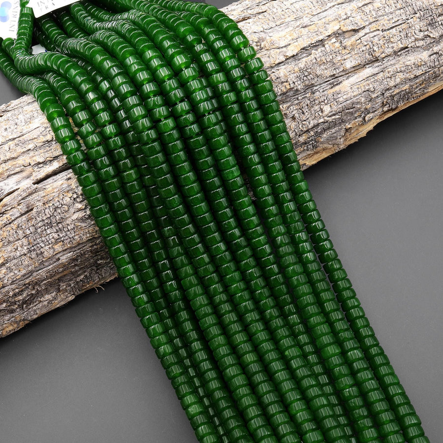 Green Taiwan Jade 7mm 8mm Smooth Rounded Heishi Rondelle Thick Disc Beads 15.5" Strand