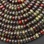 AAA Natural Dragon Blood Jasper 7mm 8mm Smooth Rounded Heishi Rondelle Thick Disc Beads 15.5" Strand