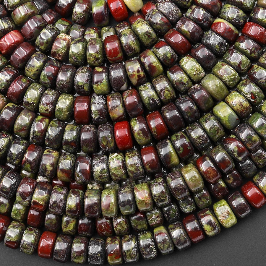 AAA Natural Dragon Blood Jasper 7mm 8mm Smooth Rounded Heishi Rondelle Thick Disc Beads 15.5" Strand