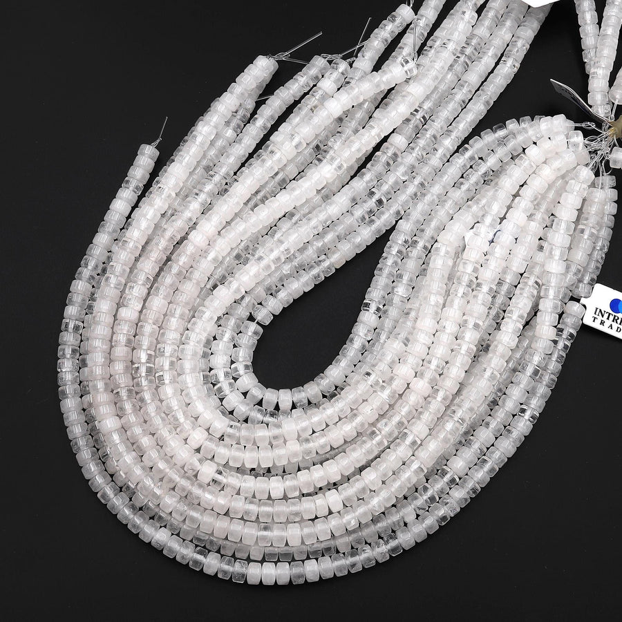 AAA Natural Rock Quartz 7mm 8mm Smooth Rounded Heishi Rondelle Thick Disc Beads 15.5" Strand