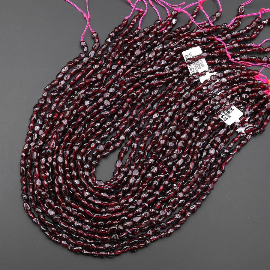 AAA Natural Red Garnet Freeform Pebble Nugget Beads 15.5" Strand