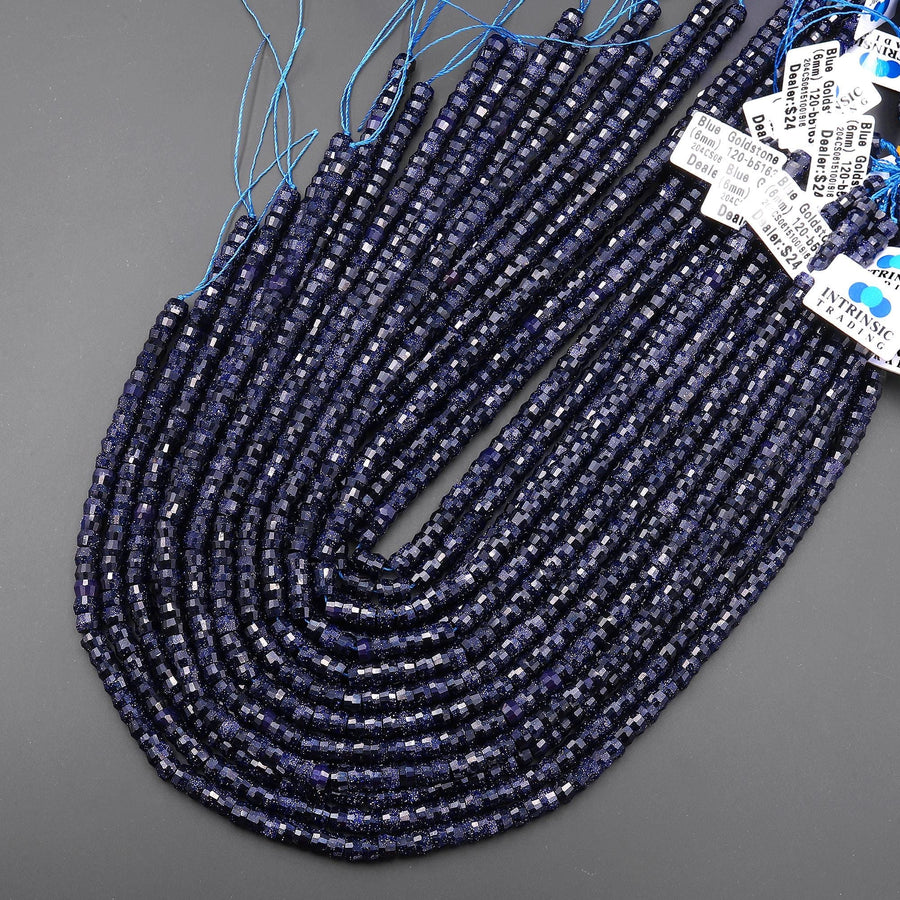Faceted Blue Goldstone Heishi Rondelle Beads 6mm 15" Strand
