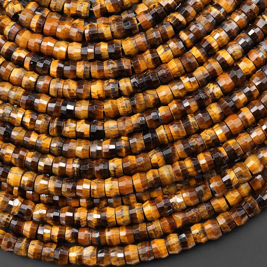 AAA Faceted Natural Tiger's Eye Heishi Rondelle Beads 6mm 15" Strand