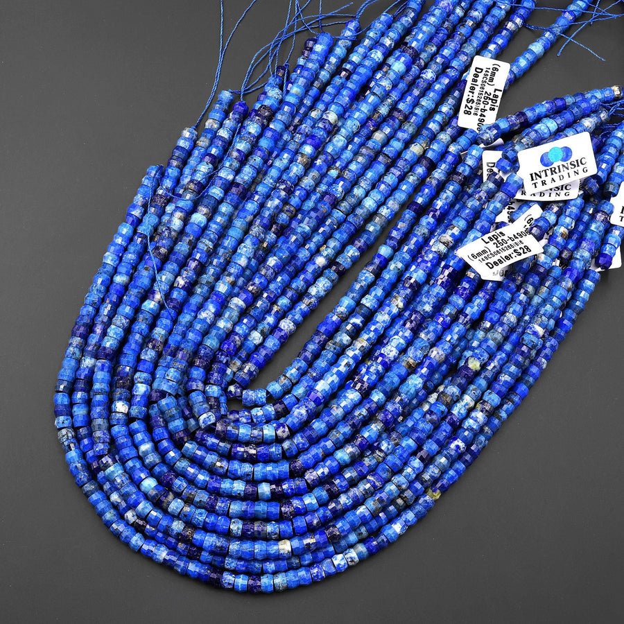 AAA Faceted Natural Blue Lapis Heishi Rondelle Beads 6mm 15" Strand