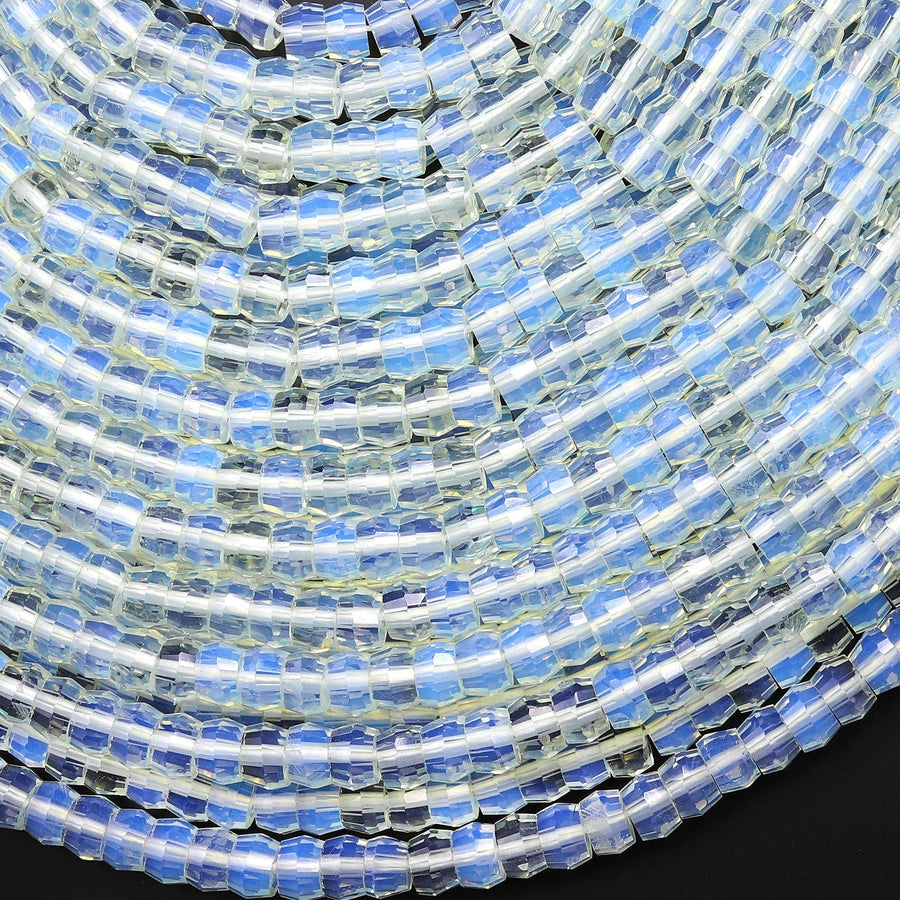 Faceted Opalite Heishi Rondelle Beads 6mm 15" Strand