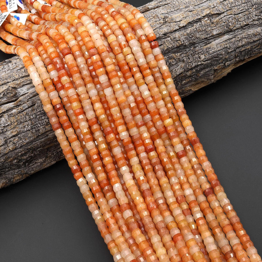 AAA Faceted Natural Orange Aventurine Heishi Rondelle Beads 6mm 15" Strand