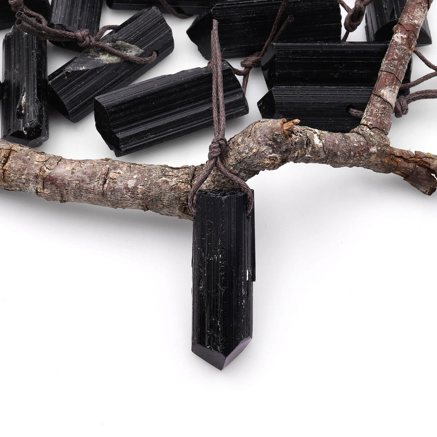 Natural Black Tourmaline Pendant Side Drilled Natural Crystal Point High Energy Stone