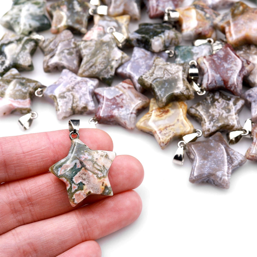 Natural Ocean Moss Agate Pendant Gemstone Star