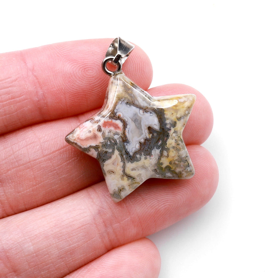 Natural Ocean Moss Agate Pendant Gemstone Star