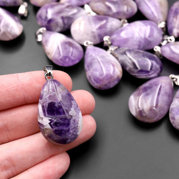 Natural Chevron Amethyst Gemstone Teardrop Pendant Natural Crystal Focal Bead