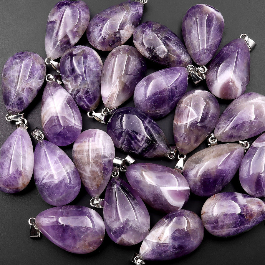 Natural Chevron Amethyst Gemstone Teardrop Pendant Natural Crystal Focal Bead