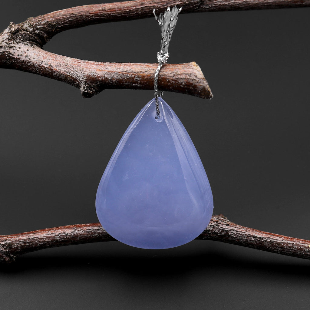 AAA Natural Blue Chalcedony Teardrop Pendant Bead Drilled Gemstone