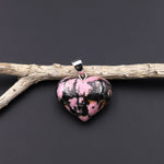 Natural Pink Rhodonite Heart Pendant Natural Crystal Focal Bead Adorable