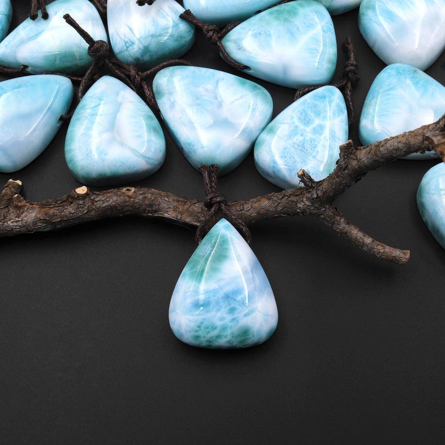 AAA Natural Larimar Teardrop Pear Pendant Side Drilled Genuine Real Blue Larimar Gemstone Focal Bead