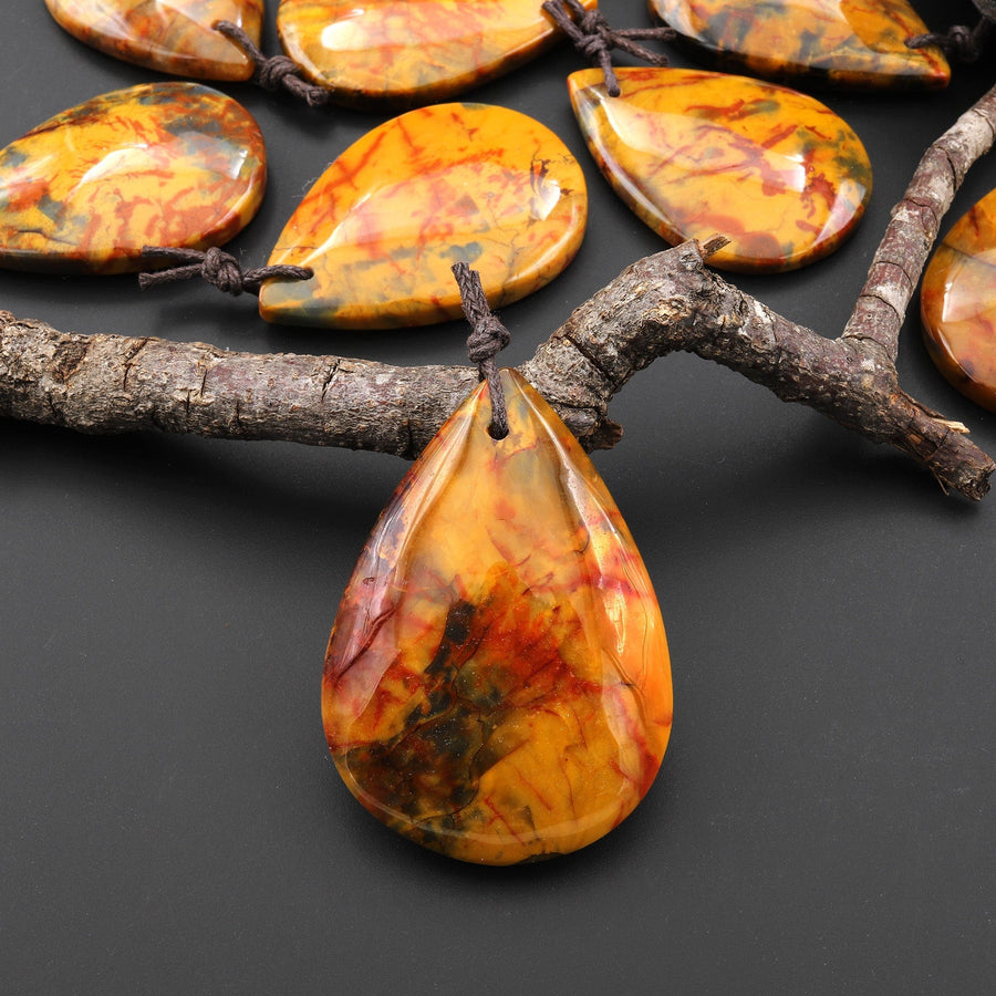 Rare AAA Natural Golden Yellow Red Blue Pietersite Teardrop Pendant Gemstone From South Africa